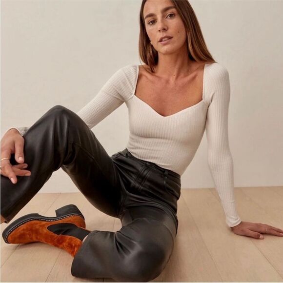 Reformation NWT October Knit Ribbed Long Sleeve Top in Bone Cream M - Picture 5 of 7